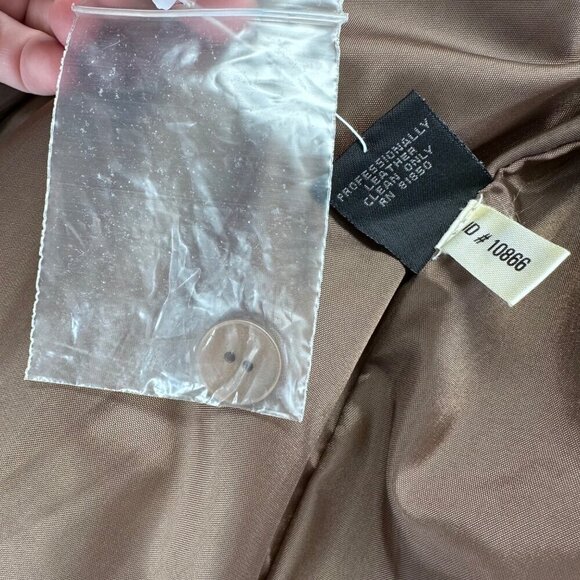 Express Vintage Leather Long Jacket Womens Size 13/14 Gold Bronze Waist Tie - Picture 11 of 16